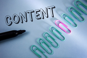 Handwriting text Content. Concept meaning Website containing exclusive and containing rich...
