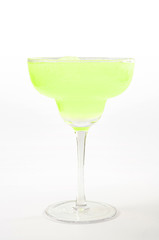 Summer drinking, fancy beverages and party cocktails concept theme with a single frozen margarita clear glass isolated on white background