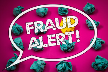 Writing note showing Fraud Alert Motivational Call. Business photo showcasing Security Message...