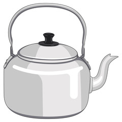 Obraz premium Vector realistic 3d kitchen tool stainless silver glossy kettle