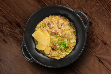 Traditional Italian pasta on black rustic pan