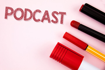 Conceptual hand writing showing Podcast. Business photo text Online media transmission Multimedia...