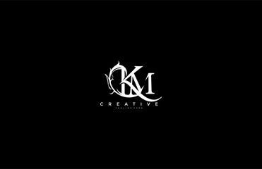 Initial Letter KM Linked Monogram Floral Modern Gothic Logotype