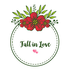 Drawing of red wreath frame, for decoration of card fall in love. Vector