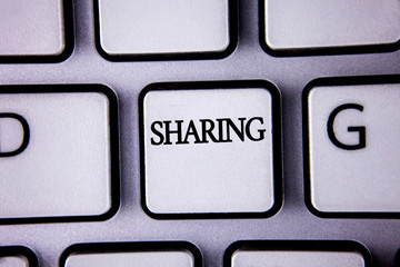 Text sign showing Sharing. Conceptual photo To Share Give a portion of something to another Possess...