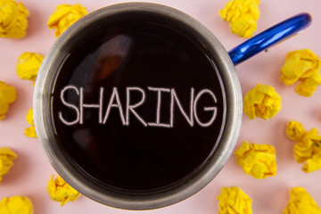 Writing note showing Sharing. Business photo showcasing To Share Give a portion of something to...