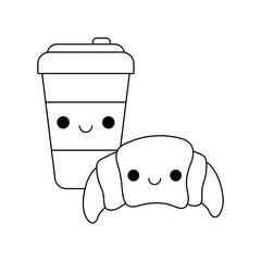 croissant bread with drink container kawaii style