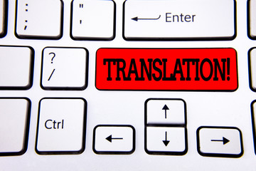 Writing note showing Translation Motivational Call. Business photo showcasing Transform words or...