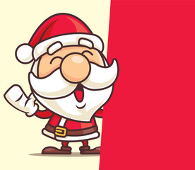 Merry Christmas Santa Claus with big red signboard - vector character