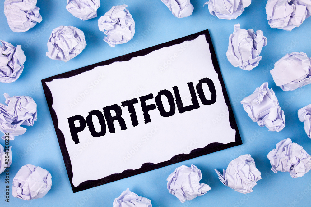 Poster word writing text portfolio. business concept for examples of work used to apply for a job combinati