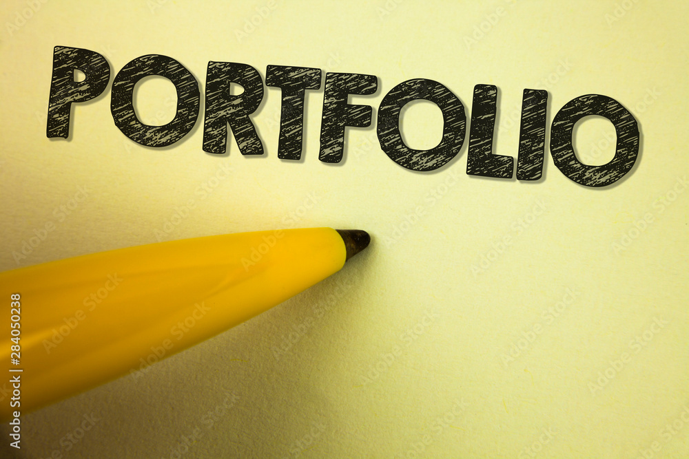 Poster word writing text portfolio. business concept for examples of work used to apply for a job combinati