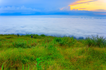 Fototapeta na wymiar Beautiful Sunrise and mist at Phu Tubberk, Phetchabun Province, Thailand.
