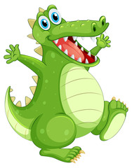 Green crocodile standing on white background