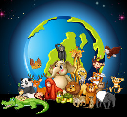 Many animals round the world on white background