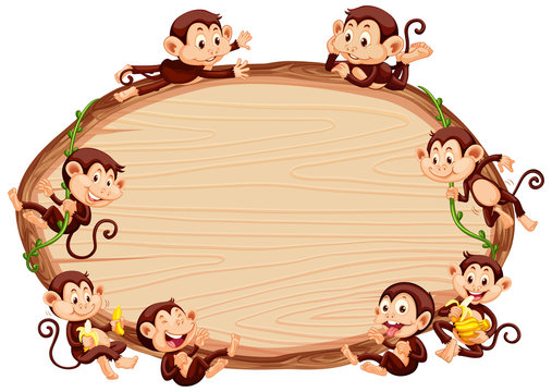 Border template design with cute monkeys