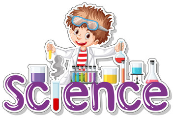 Sticker design with scientist doing experiment