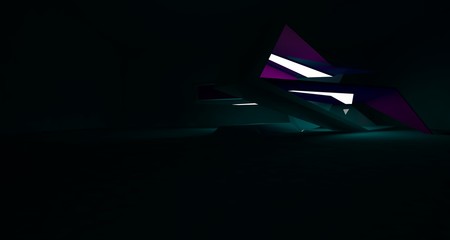 Abstract green minimalistic architectural smooth interior with neon lighting. 3D illustration and rendering.