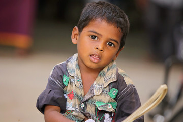 Portrait of Indian Little Boy Posing to Camera