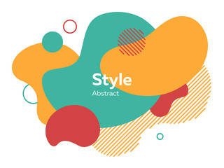 Orange, red and green abstract elements. Hatched shapes, circles, layers, dynamical forms with text sample. Vector illustration for banner, poster, label, flyer design