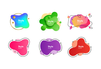 Bright multicolored liquid shapes set. Modern abstract banners with sample text. Trendy minimal templates for presentations, banners, apps and web pages. Vector illustration