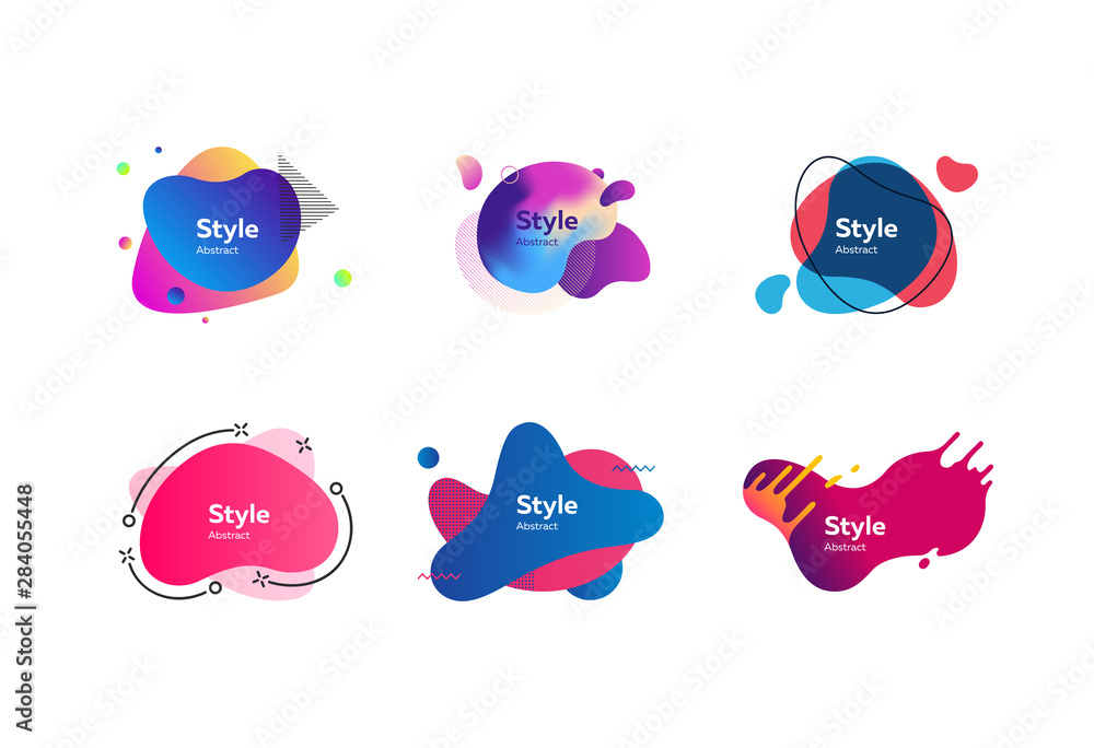 Aufkleber modern bright neon shapes set. multicolored abstract shapes and lines with sample text. trendy minim