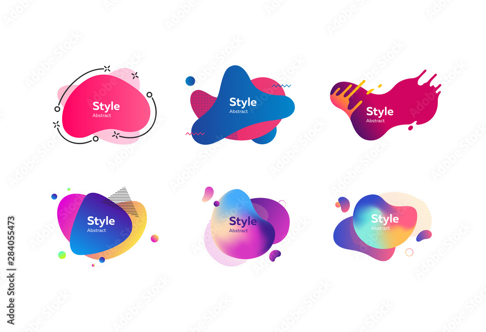 Poster multi-colored abstract liquid shapes. dynamical colored forms. gradient banners with flowing liquid 