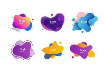 Fluid gradient shapes. Dynamical colored forms. Gradient banners with flowing liquid shapes. Template for design of logo, poster or presentation. Vector illustration