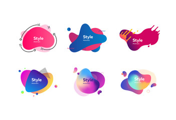 Multi-colored abstract liquid shapes. Dynamical colored forms. Gradient banners with flowing liquid shapes. Template for design of commercial, landing page or presentation. Vector illustration