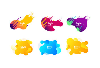 Set of bright creative graphic elements. Dynamical colored forms. Gradient banners with flowing liquid shapes. Template for design of logo, flyer or presentation. Vector illustration