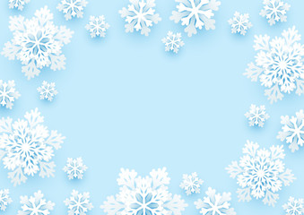 Fototapeta na wymiar Christmas paper snowflakes on blue background for Your winter holiday design