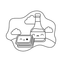 bottle of honey with waffle kawaii style