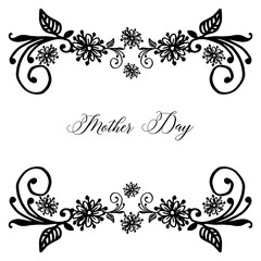 Elegant wreath frame, design silhouette frame, template of greeting card mother day. Vector
