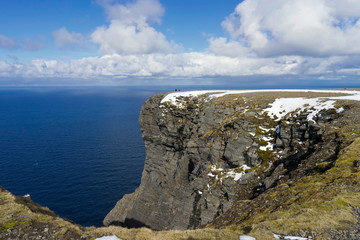 Majestic steep cliff view from the northcape, in northern Norway