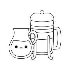 teapot and bottle kawaii style