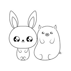 Obraz na płótnie Canvas cute piggy with bunny baby animals kawaii style