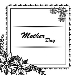 Pattern cards mother day, black silhouette flower frame, isolated on a white backdrop. Vector