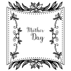Pattern cards mother day, black silhouette flower frame, isolated on a white backdrop. Vector