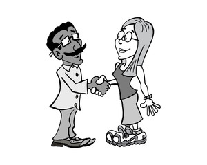 Man and woman handshake cross-cultural black and white