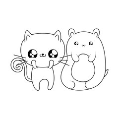 cute cat with bear baby animals kawaii style