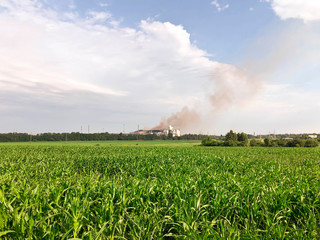 Smoking metallurgical plant. The concept of ecology and environmental protection.