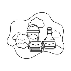 honey with waffle and set food kawaii style