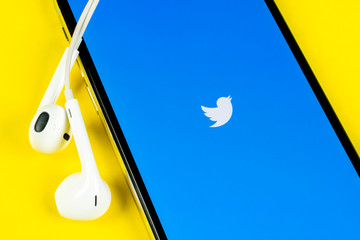 Helsinki, Finland, May 4, 2019: Twitter application icon on Apple iPhone X smartphone screen close-up. Twitter app icon. Social media icon. Social network