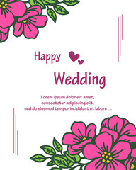 Crowd of pink flower frame, texture elegant, for decoration of invitation happy wedding. Vector