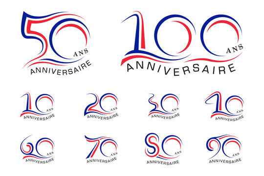 set anniversary years with the element wave curved french flag vector