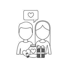 young couple lovely with candies avatar character
