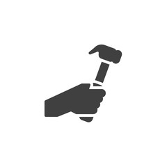 Hand with hammer vector icon. filled flat sign for mobile concept and web design. Hand holding mallet glyph icon. Repair service symbol, logo illustration. Vector graphics