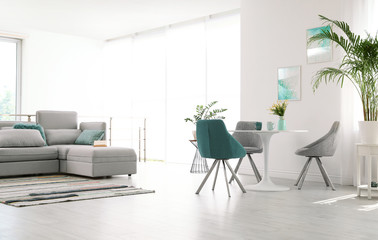 Modern living room interior with comfortable sofa