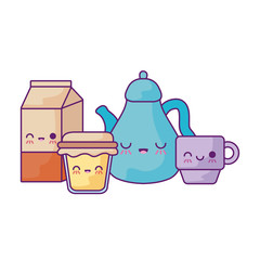 teapot with set of food kawaii style