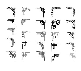 Dividers and corners set. Border, angle, swirl. Decoration concept. Vector illustrations can be used for ornament, webpage design, formal paper