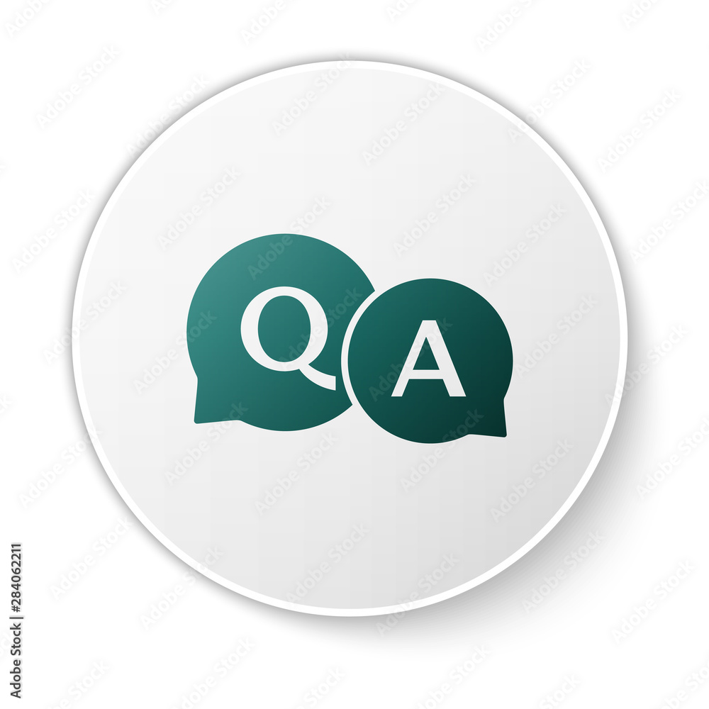 Poster green speech bubbles with question and answer icon isolated on white background. q and a symbol. faq